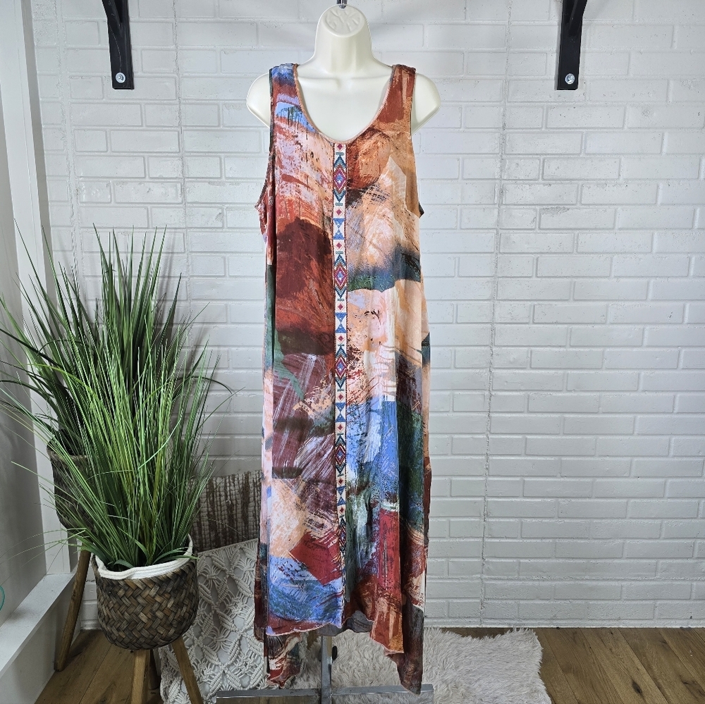 Coldwater Creek Multicolor Sleeveless High Low Maxi Dress Extra Large